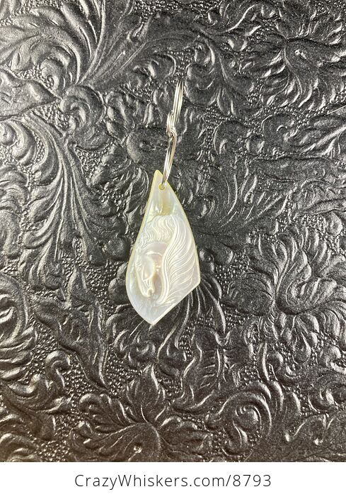 Pegasus Mother of Pearl Carved Shell Jewelry Pendant - #2M24fF5sbik-4