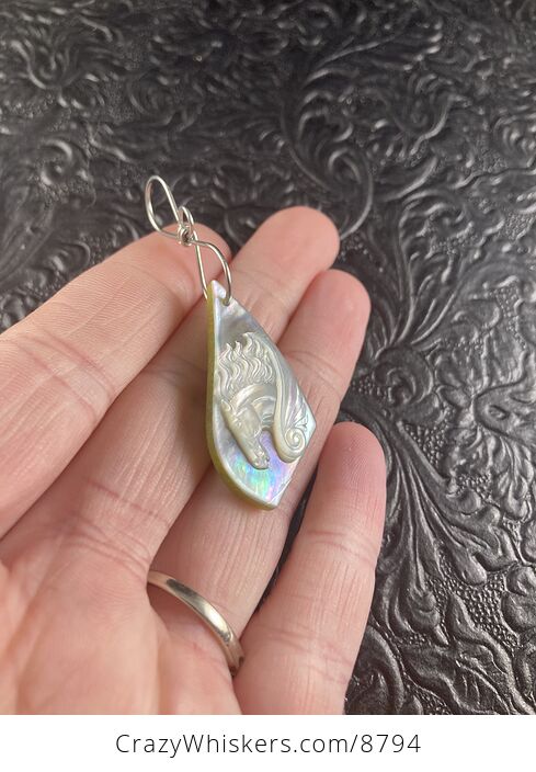 Pegasus Mother of Pearl Carved Shell Jewelry Pendant - #Dw4AstfHWRU-2