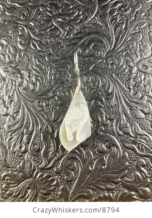 Pegasus Mother of Pearl Carved Shell Jewelry Pendant - #Dw4AstfHWRU-4
