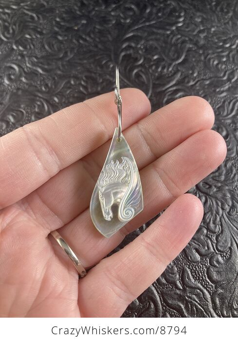 Pegasus Mother of Pearl Carved Shell Jewelry Pendant - #Dw4AstfHWRU-1