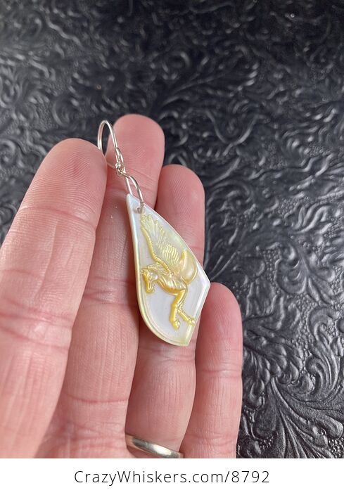 Pegasus Mother of Pearl Carved Shell Jewelry Pendant - #aaFNnyPlRNA-3