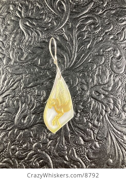 Pegasus Mother of Pearl Carved Shell Jewelry Pendant - #aaFNnyPlRNA-4