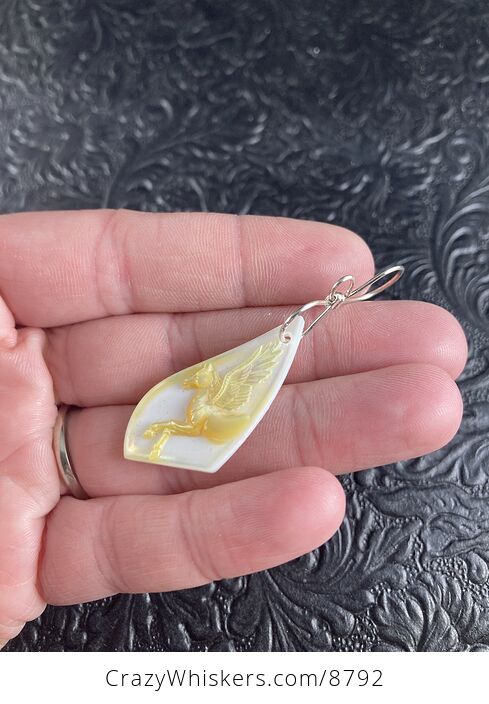 Pegasus Mother of Pearl Carved Shell Jewelry Pendant - #aaFNnyPlRNA-2