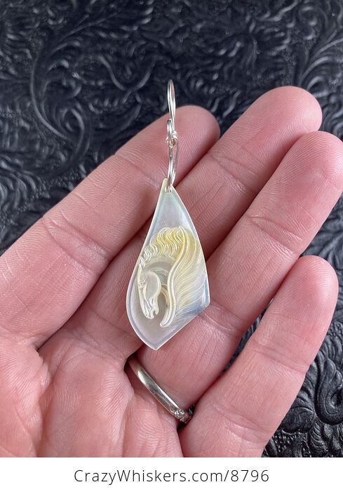 Pegasus Mother of Pearl Carved Shell Jewelry Pendant - #djkiohejPME-1