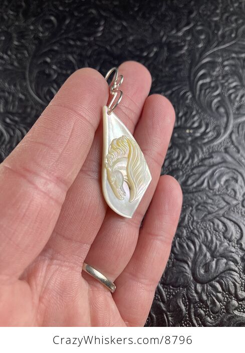 Pegasus Mother of Pearl Carved Shell Jewelry Pendant - #djkiohejPME-3