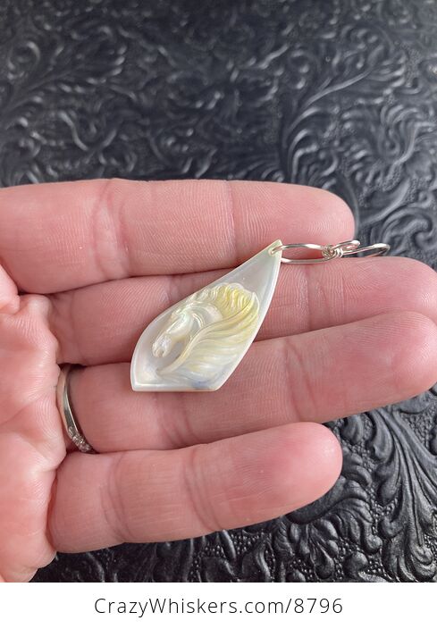 Pegasus Mother of Pearl Carved Shell Jewelry Pendant - #djkiohejPME-2
