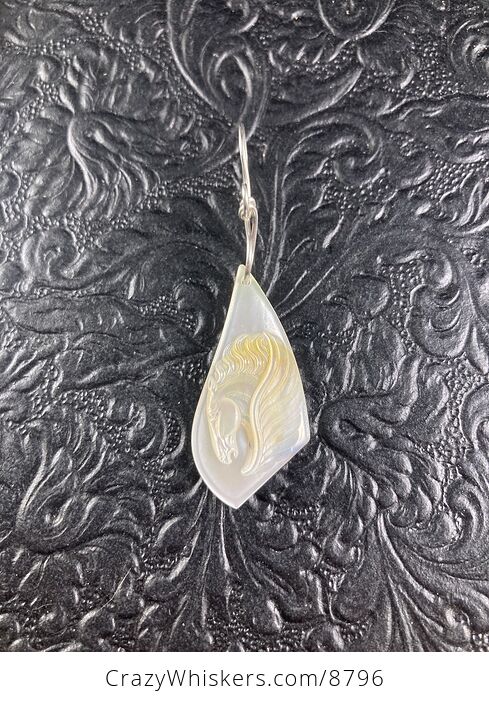 Pegasus Mother of Pearl Carved Shell Jewelry Pendant - #djkiohejPME-4
