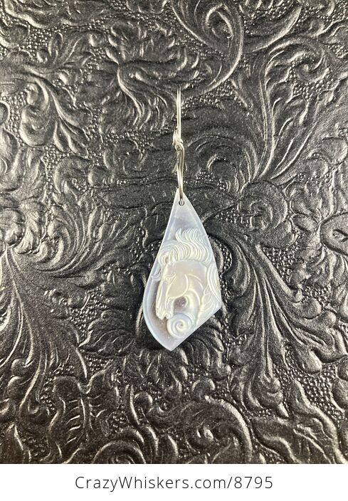 Pegasus Mother of Pearl Carved Shell Jewelry Pendant - #f3K1rtWccYc-4