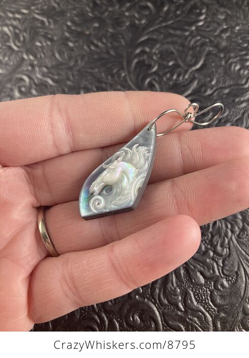 Pegasus Mother of Pearl Carved Shell Jewelry Pendant - #f3K1rtWccYc-2