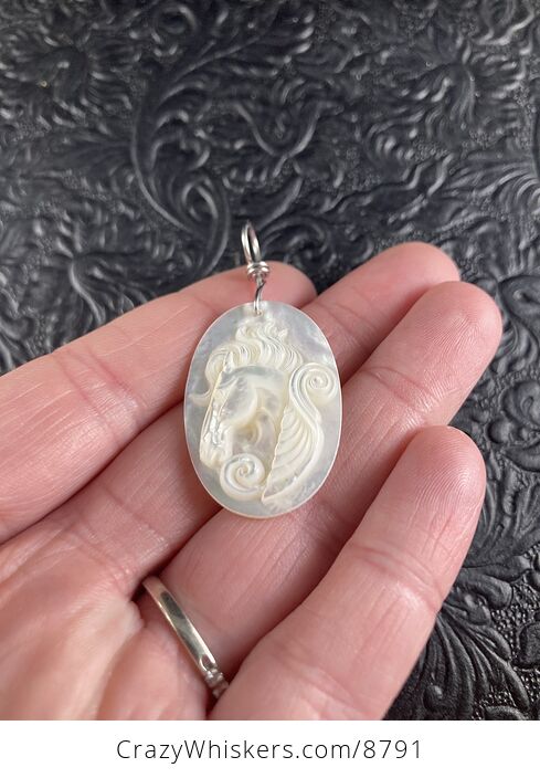 Pegasus Mother of Pearl Carved Shell Jewelry Pendant - #x2iMV9fnMvs-2