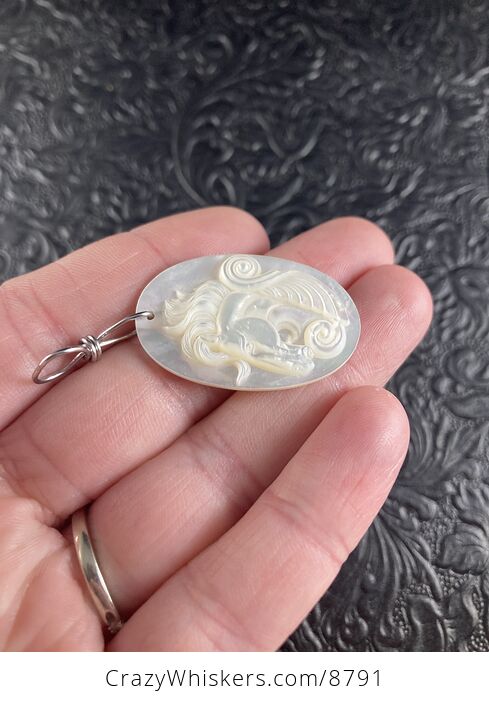 Pegasus Mother of Pearl Carved Shell Jewelry Pendant - #x2iMV9fnMvs-4