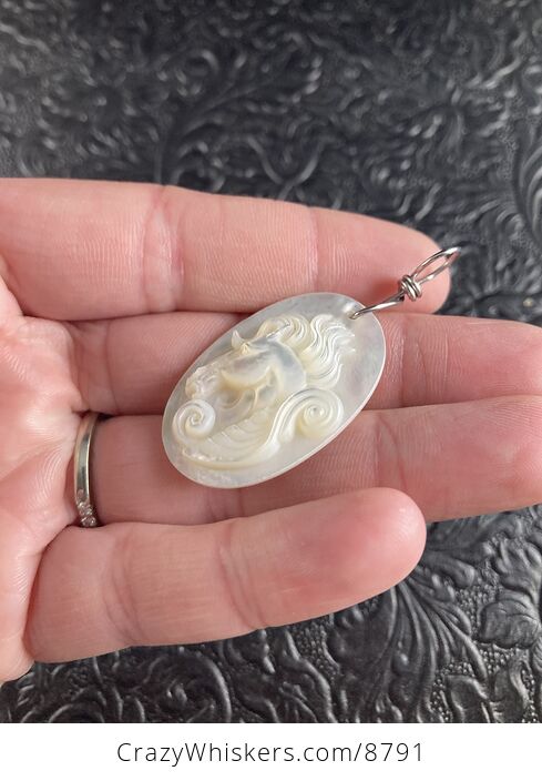 Pegasus Mother of Pearl Carved Shell Jewelry Pendant - #x2iMV9fnMvs-3