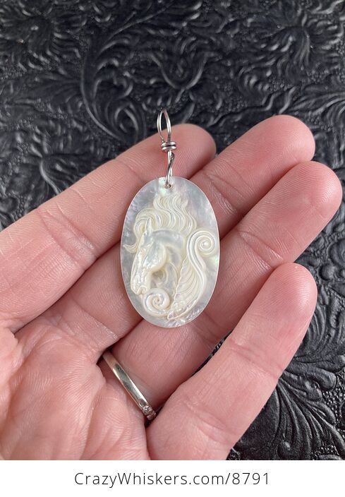 Pegasus Mother of Pearl Carved Shell Jewelry Pendant - #x2iMV9fnMvs-1
