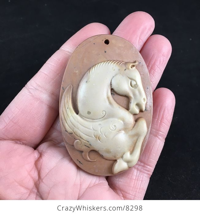 Pegasus Pendant Jewelry Carved Brown Ribbon Jasper Stone - #1sDVznSzpUk-1