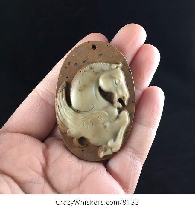 Pegasus Pendant Jewelry Carved Brown Ribbon Jasper Stone - #UW0EWptHLUM-1