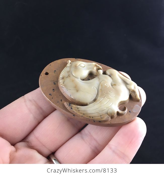 Pegasus Pendant Jewelry Carved Brown Ribbon Jasper Stone - #UW0EWptHLUM-4