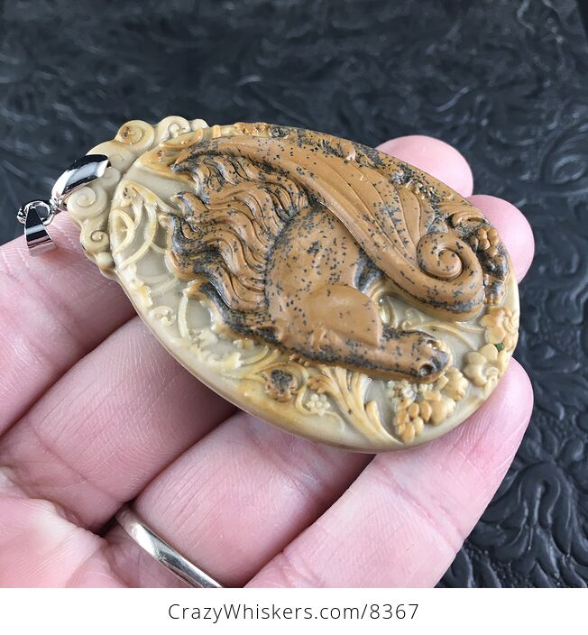 Pegasus Pendant Jewelry Carved Brown Ribbon Jasper Stone - #rsKpqhHBE2U-5