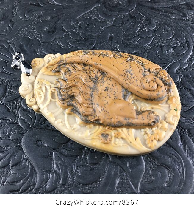 Pegasus Pendant Jewelry Carved Brown Ribbon Jasper Stone - #rsKpqhHBE2U-4