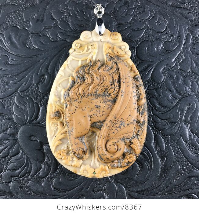 Pegasus Pendant Jewelry Carved Brown Ribbon Jasper Stone - #rsKpqhHBE2U-1