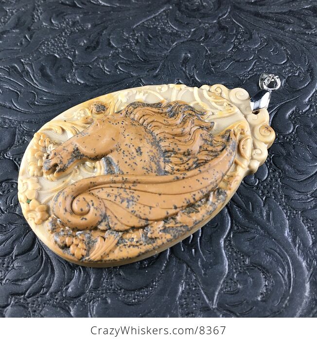 Pegasus Pendant Jewelry Carved Brown Ribbon Jasper Stone - #rsKpqhHBE2U-3
