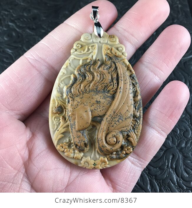Pegasus Pendant Jewelry Carved Brown Ribbon Jasper Stone - #rsKpqhHBE2U-8