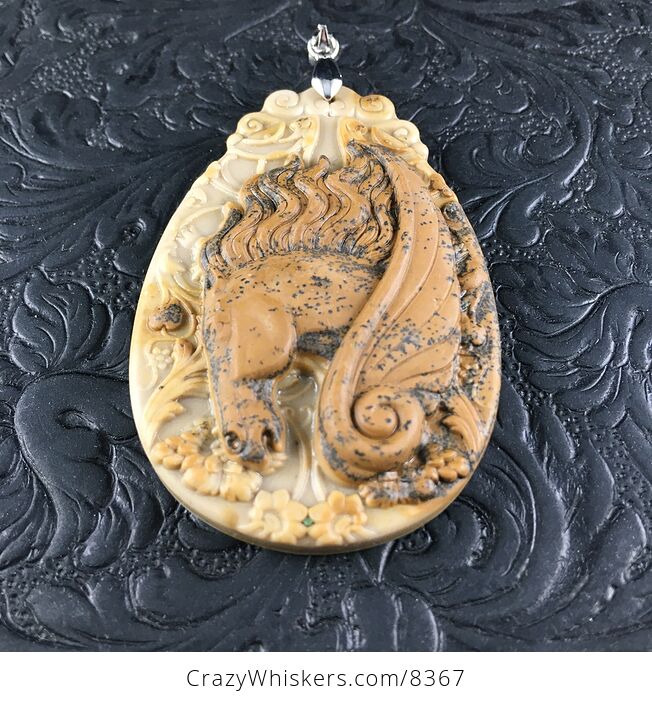 Pegasus Pendant Jewelry Carved Brown Ribbon Jasper Stone - #rsKpqhHBE2U-2