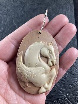 Pegasus Pendant Jewelry Carved Brown Ribbon Jasper Stone Mini Art Ornament #GkcWo8K3R8s