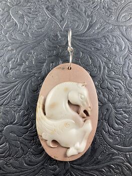 Pegasus Pendant Jewelry Carved Brown Ribbon Jasper Stone Mini Art Ornament #Tn5xQL3ts14