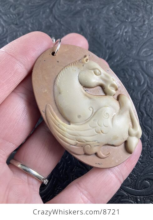 Pegasus Pendant Jewelry Carved Brown Ribbon Jasper Stone Mini Art Ornament - #GkcWo8K3R8s-3