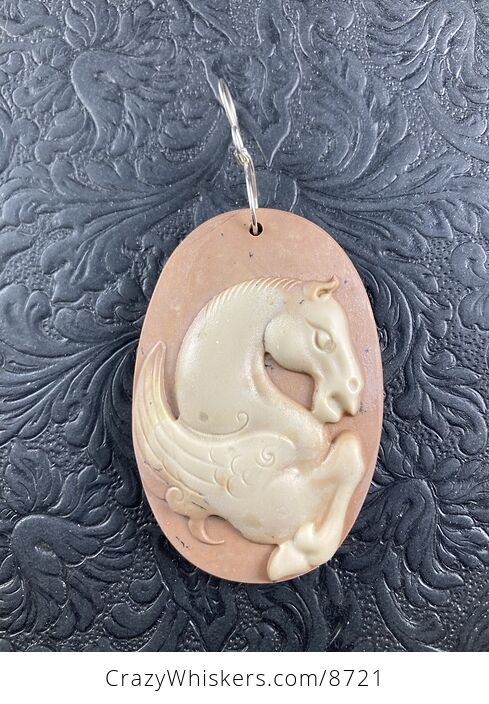 Pegasus Pendant Jewelry Carved Brown Ribbon Jasper Stone Mini Art Ornament - #GkcWo8K3R8s-4