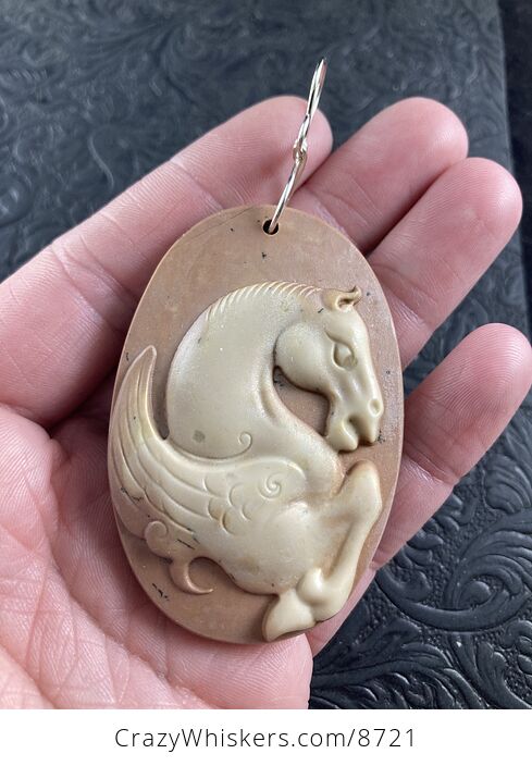Pegasus Pendant Jewelry Carved Brown Ribbon Jasper Stone Mini Art Ornament - #GkcWo8K3R8s-1
