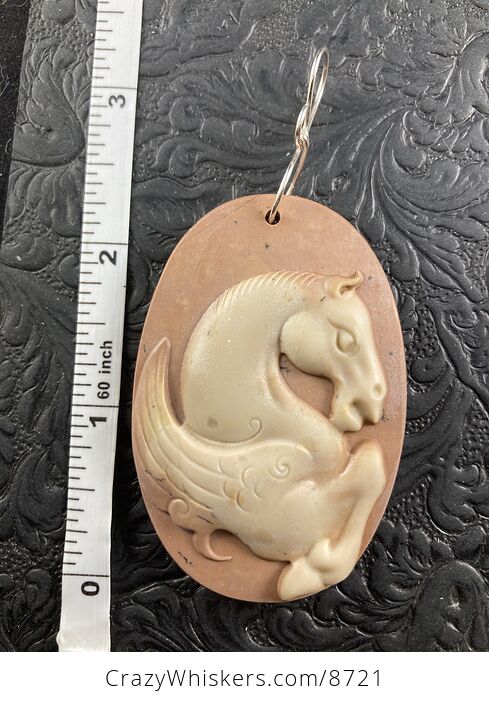 Pegasus Pendant Jewelry Carved Brown Ribbon Jasper Stone Mini Art Ornament - #GkcWo8K3R8s-5
