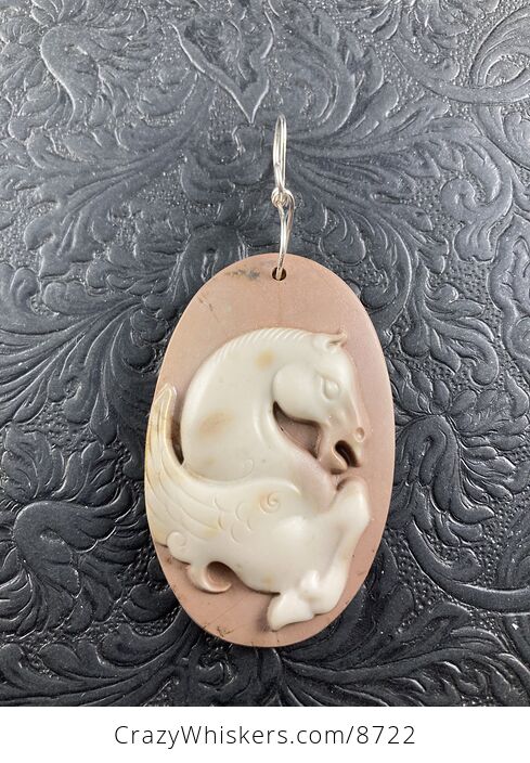 Pegasus Pendant Jewelry Carved Brown Ribbon Jasper Stone Mini Art Ornament - #Tn5xQL3ts14-1