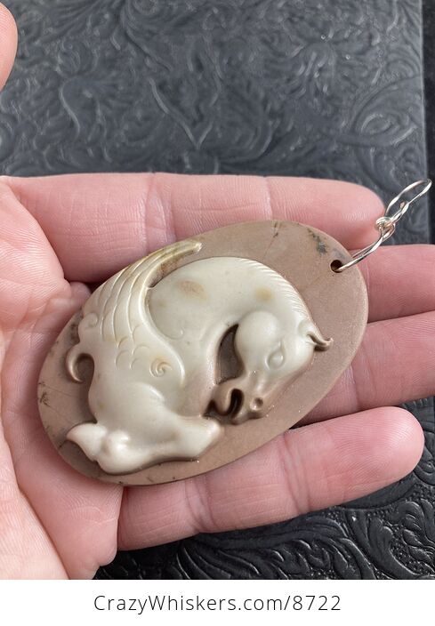 Pegasus Pendant Jewelry Carved Brown Ribbon Jasper Stone Mini Art Ornament - #Tn5xQL3ts14-4