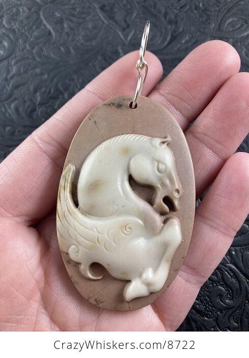 Pegasus Pendant Jewelry Carved Brown Ribbon Jasper Stone Mini Art Ornament - #Tn5xQL3ts14-2