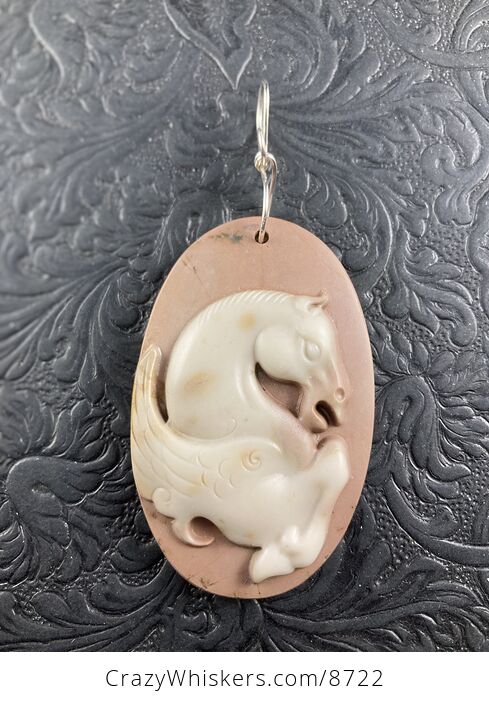 Pegasus Pendant Jewelry Carved Brown Ribbon Jasper Stone Mini Art Ornament - #Tn5xQL3ts14-3