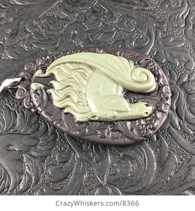 Pegasus Pendant Jewelry Carved Green and Brown Ribbon Jasper Stone - #DgmF8vNhekU-7