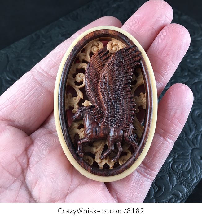 Pegasus Pendant Jewelry Carved in Rosewood - #md01ePFdBlY-1