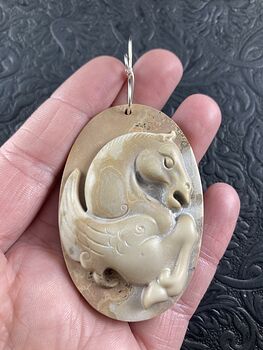Pegasus Pendant Jewelry Carved Tan Ribbon Jasper Stone Mini Art Ornament #yvGVEWtC2Xw