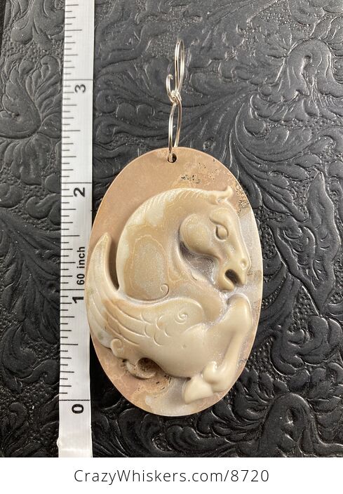 Pegasus Pendant Jewelry Carved Tan Ribbon Jasper Stone Mini Art Ornament - #yvGVEWtC2Xw-5