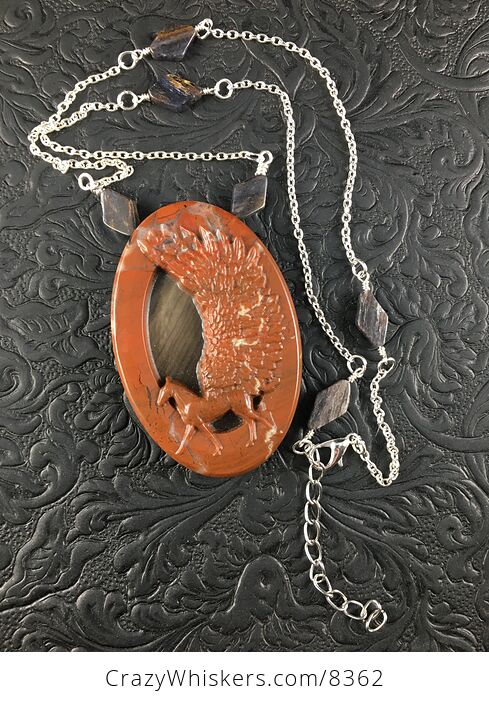 Pegasus Pendant Jewelry Necklace Carved Flame and Succor Creek Jasper Stone with Iolite - #DJ8KgJyXYXk-1