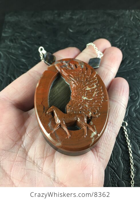 Pegasus Pendant Jewelry Necklace Carved Flame and Succor Creek Jasper Stone with Iolite - #DJ8KgJyXYXk-9