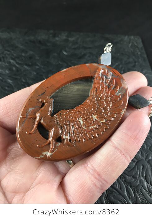 Pegasus Pendant Jewelry Necklace Carved Flame and Succor Creek Jasper Stone with Iolite - #DJ8KgJyXYXk-8