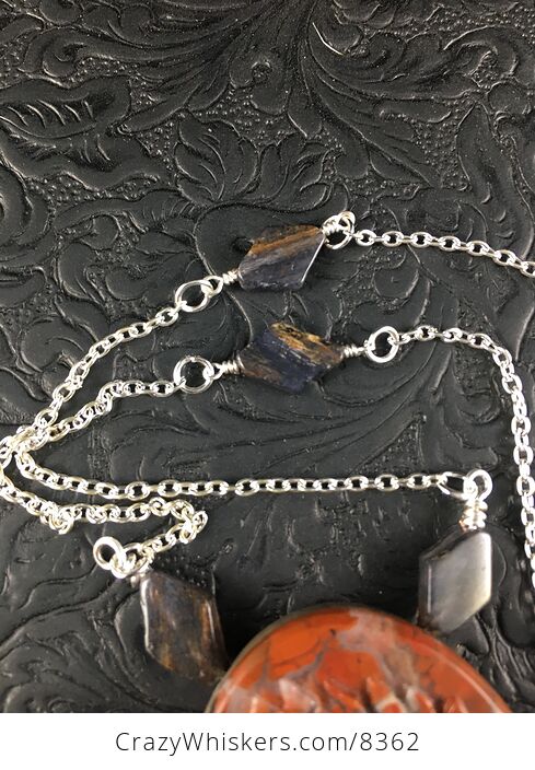 Pegasus Pendant Jewelry Necklace Carved Flame and Succor Creek Jasper Stone with Iolite - #DJ8KgJyXYXk-6