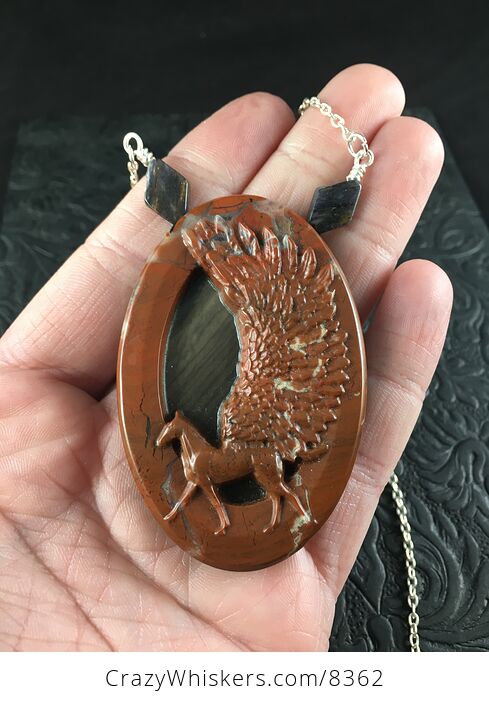 Pegasus Pendant Jewelry Necklace Carved Flame and Succor Creek Jasper Stone with Iolite - #DJ8KgJyXYXk-10