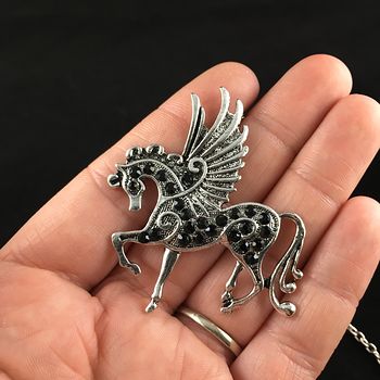 Pegasus Winged Horse and Black Rhinestone Necklace Jewelry #gpYkx0a9x0o