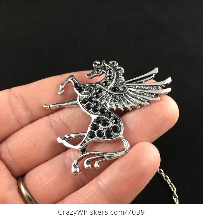 Pegasus Winged Horse and Black Rhinestone Necklace Jewelry - #gpYkx0a9x0o-4