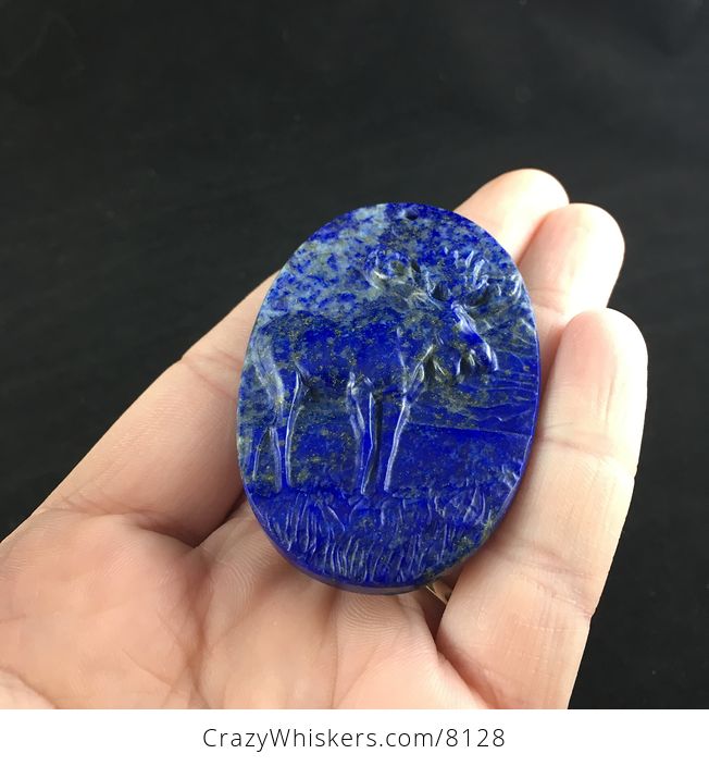 Pendant Jewelry of a Moose Carved in Lapis Lazuli Stone - #J5PMnDuA2F8-2