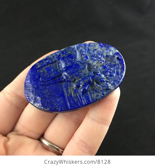 Pendant Jewelry of a Moose Carved in Lapis Lazuli Stone - #J5PMnDuA2F8-3