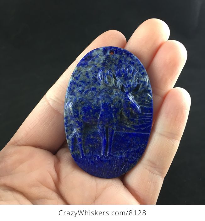 Pendant Jewelry of a Moose Carved in Lapis Lazuli Stone - #J5PMnDuA2F8-1